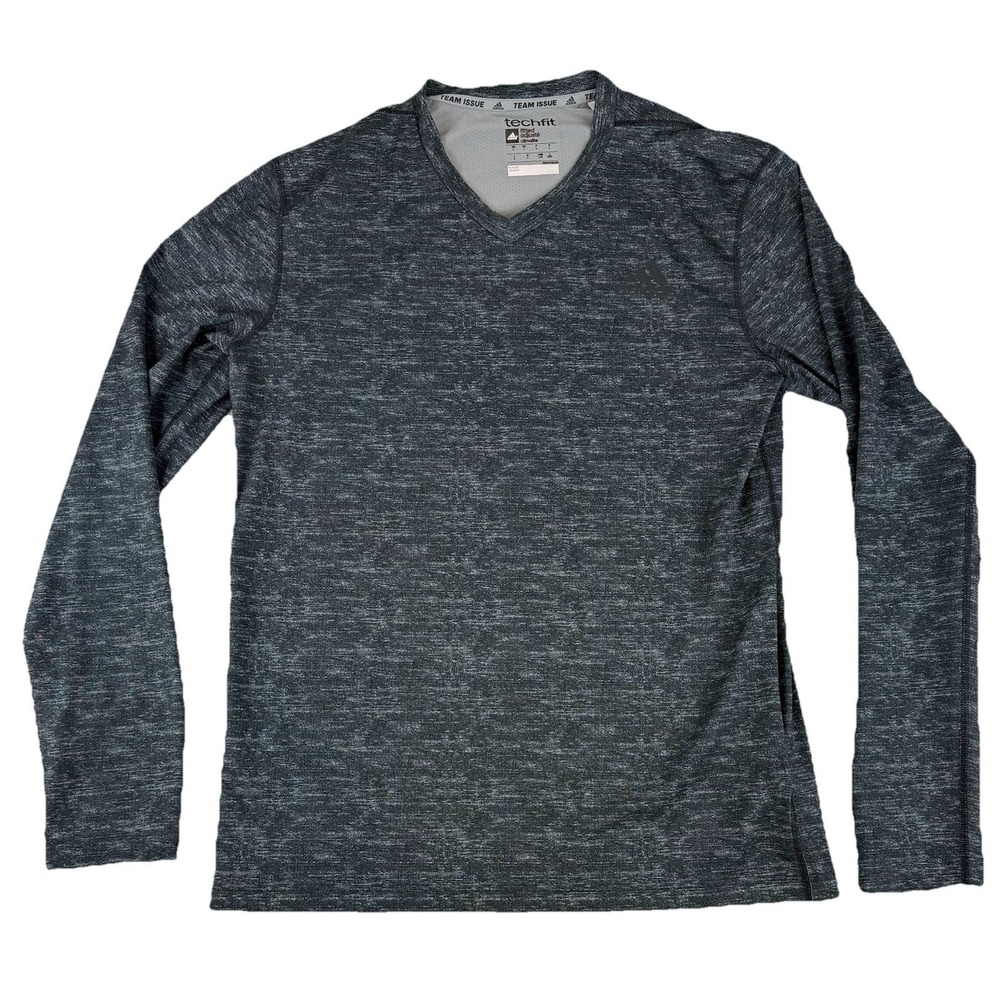 Adidas Athletic Team Issue TechFit Long Sleeve Men's Large V Neck Shirts Black